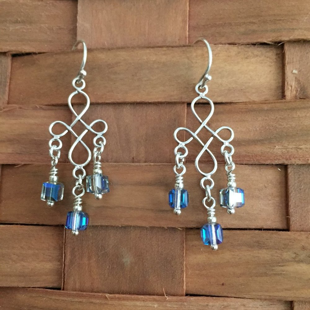 925 SS Chandelier Earrings with Cube Dangles - Picture 1 of 2